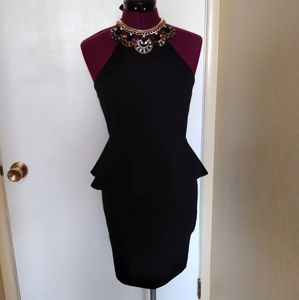 Black Peplum Halter Dress
